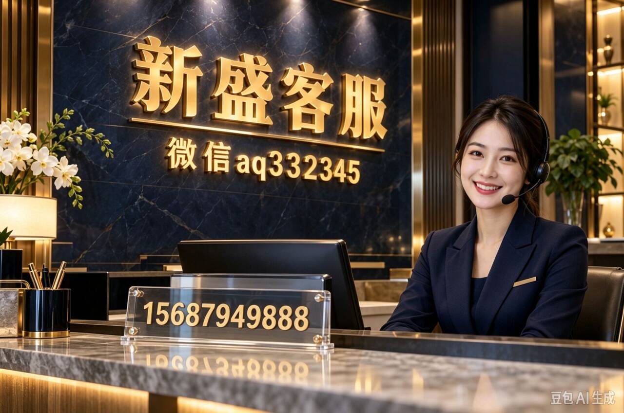 新盛客服接待场景，墙面微信3421322，电话15687949888